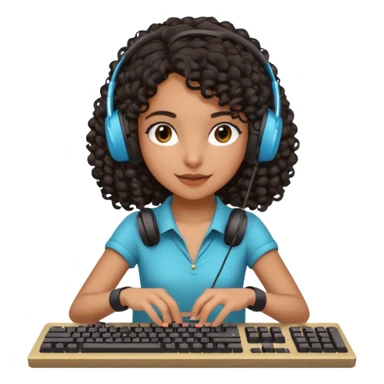 Dark Spanish girl with dark curly hair, wearing a gaming headset and playing with keyboard and mouse   sticker