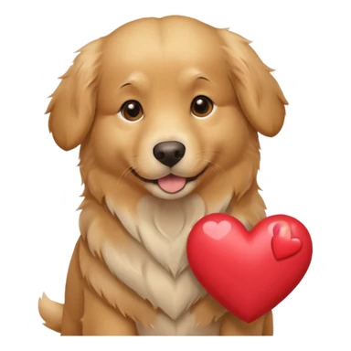 A dog holding a heart (modelled after a Golden Retriever) sticker