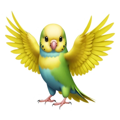 cinematic-[budgie]-realistic-full-body-perched-emoji,-wings-out-flying,-head-tilted-dramatically,-sleek-[yellow]-feathers,-simplified-yet-realistic-focused-features,-highly-detailed,-glowing-with-an-almost-sarcastic-glow sticker