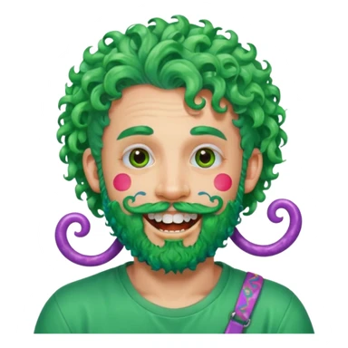 very colorful puffy green curly haired man just beard  no mustache made out of candy wearing teeth-braces and excessive face tattoos just face  sticker