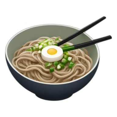 bowl of japanese buckwheat soba noodles with two chopsticks and spring onions sticker