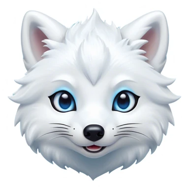 Cinematic Comical Arctic Fox Portrait Emoji, Head tilted dramatically with an exaggeratedly amused expression, featuring a striking, glossy white Fur with bold icy blue accents and wide, expressive eyes filled with playful disbelief, Simplified yet hilariously expressive features, highly detailed, glowing with a slightly sassy glow, high shine, dramatic yet playful, stylized with an air of cheeky arctic mischief, bright and endearing, soft glowing outline, capturing the essence of a spirited and over-the-top arctic fox, so meme-worthy it feels like it could side-eye its way into internet fame instantly! sticker