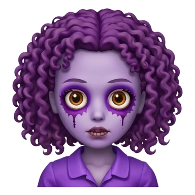 faça uma boneca zumbi com olhos castanhos e cabelo cacheado castanho e a parte de baixo do cabelo roxo sticker