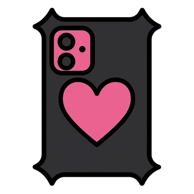 pink and black gothic phone case, color outline icon style, modern, clean lines, minimalistic, with a heart accent, matches gothic purse sticker