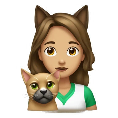 garota branca com cabelo cacheado castanho claro  loiro comprido 8 anos com olhos verdes muito escuros e um gato preto e um cachorro caramelo sticker