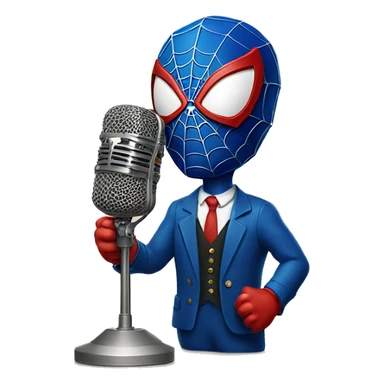 Spider-Man in his original costume talking in vintage microphone sticker