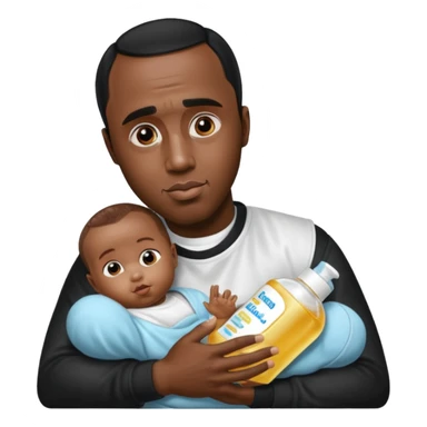 Sean “Diddy” Combs with baby oil and a very small infant sticker