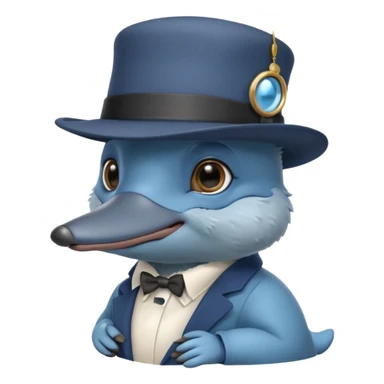 cute blue platypus with a detective hat and monocle on his eye, no  hands, looks like a platypus but blue sticker