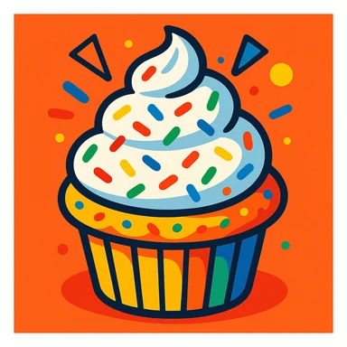 festive muffin with whipped cream swirl and multicolored sprinkles, vibrant style sticker