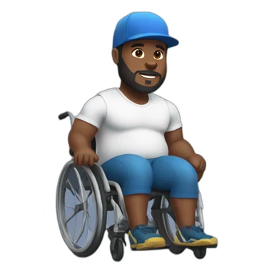 big-bellied, fat and muscular black man with beard and ball cap in a wheelchair with two prosthetic legs sticker