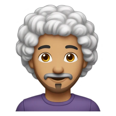 An Arab with curly hair and a goatee sticker