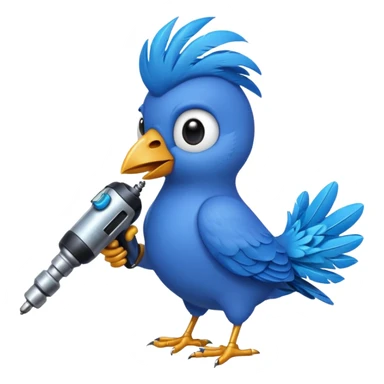A blue Twitter bird holding a drill sticker