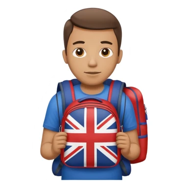 A guy with a backpack and a Union Jack on his T-shirt holds the Union Jack. sticker