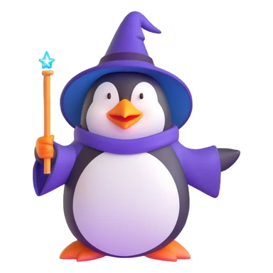 penguin wizard casting a spell with magic wand sticker