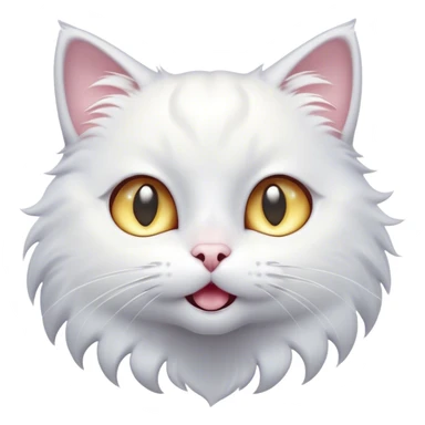 Cinematic Comical White Cat Portrait Emoji, Head tilted in an exaggerated, surprised manner with wide, sparkling eyes, showcasing a pristine white fur with subtle hints of silver and an animated, goofy expression, simplified yet whimsically detailed, glowing with a playful, bright radiance, high shine, exuding a lighthearted and comical charm, styled with a soft glowing outline, capturing the essence of a white cat that looks ready to prance comically off the screen! sticker