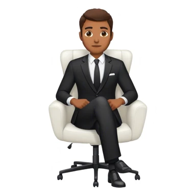brown haired man in black suit and white shirt sitting on a chair sticker