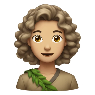 A woman of Asian appearance. Wheat-colored skin, with waist-length hair, is loose, blown up by the wind, the hair is brown highlights, slightly curly, big wavy look. His eyes were green, and he wore a wreath in his hair. sticker