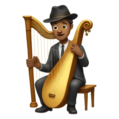 Man with flat bill hat playing a big harp that looks like a banjo  sticker