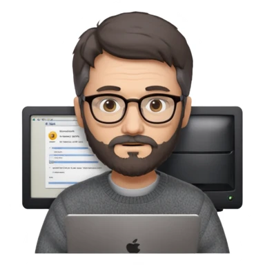 Profesor de pelo gris marrón oscuro con gafas un poco de barba jersey gris y un ordenador los óleos son marrones sticker