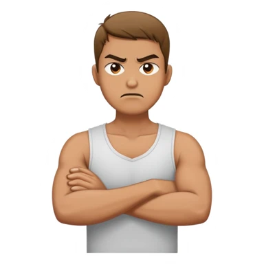 Guy crossing his arms hands around his neck mad sticker