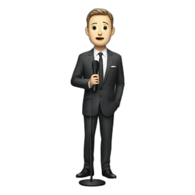 tim robinson in suit singing into microphone on stand (full body, ios17, somber) sticker