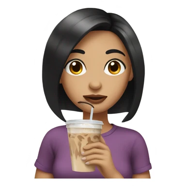Girl with black hair drinking iced coffee sticker
