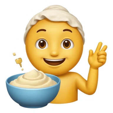 Excited yellow emoji holding a bowl of flour and a key sticker