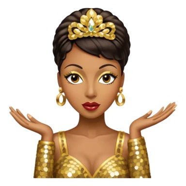 Josephine Baker with dark brown hair, gold outfit sticker