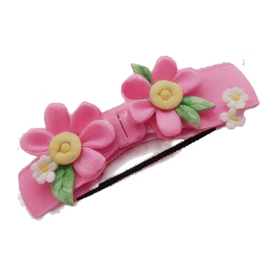 pink fabric hair clip with flowers sticker