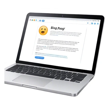 Create an emoji representing blogging as a form of content creation. The design should feature a laptop or desktop computer with an open blog page on the screen, showing visible text, photo or graphic. Do not include any emojis or smiley faces. Make the background transparent. sticker