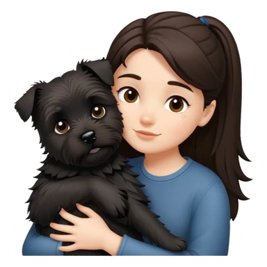 Brunette girl with black cairn terrier hug sticker