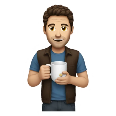 white man with dark brown hair and a coffee mug in his hand sticker