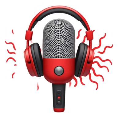 Create a dynamic and energetic emoji that represents beatboxing. The design should feature a stylized microphone with sound waves emanating from it, symbolizing vocal percussion and rhythm. Add elements like headphones or a subtle speaker to emphasize the music production aspect. Use bold colors like black, white, and red to convey the intensity and creativity of beatboxing. The background should be transparent. sticker