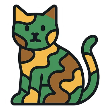 camouflage cat, lineal color icon with black outlines sticker