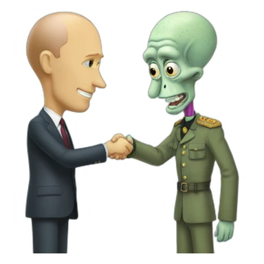 Vladimur putin shakes hand with squidward tentacles sticker