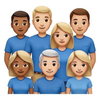 CREA UN EMOJI DE 7 PERSONAS HOMBRES Y MUJERES, CON CAMISA AZUL SOLO 7 SIETE PERSONAS sticker