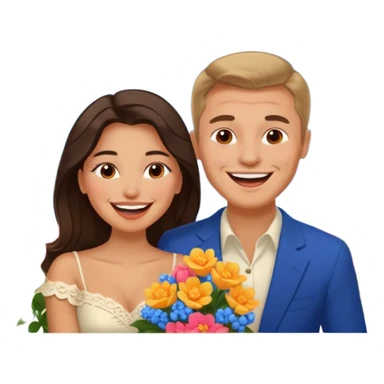 Couple  laughing traveling russian man and elegant  Latina girl delicate flowers and mountains in the background  sticker