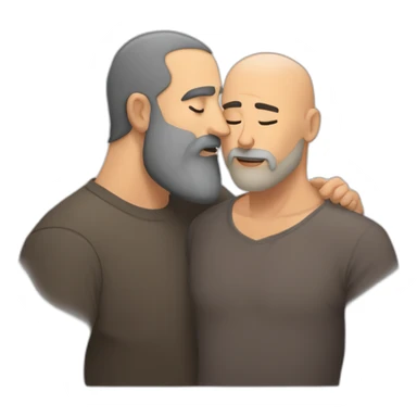 older buzz cut European bearded  man kissing bald dark older Arab bearded  man sticker