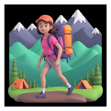 girl back packing mountains in background, close up pose sticker