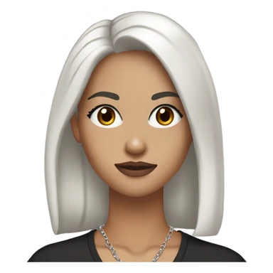 A white girl with a slight tan with a long, black hair, brown eyes, nice eyelashes, brown lip liner on, and she’s wearing a V neck black T-shirt with a silver cross chain and silver hoop earrings ￼ sticker