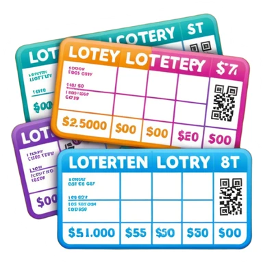 Create blank lottery coupons fanned out, clean and colorful, with different header colors and simple grid sections. No numbers, no text—just empty fields and a lottery-ticket layout. Bright, modern, and on a neutral background. sticker