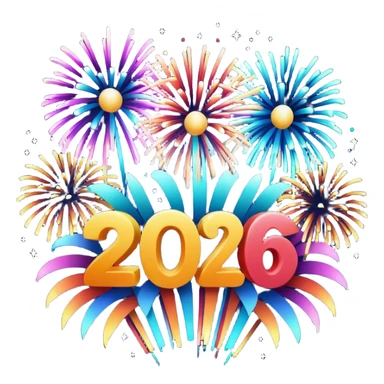 "Happy New Year 2026" in backdrop of colourful fireworks in 3d outline sticker