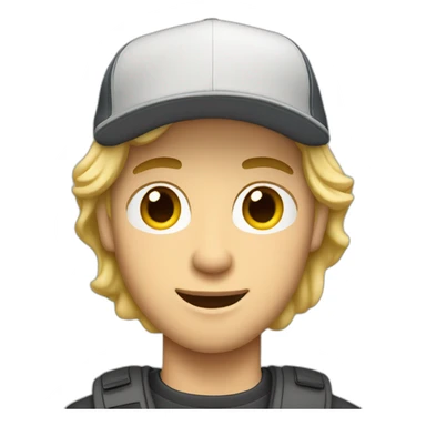 blonde guy wearing a cap with a mac book pro sticker