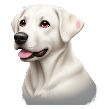 white lab dog with dark pink nose sticker