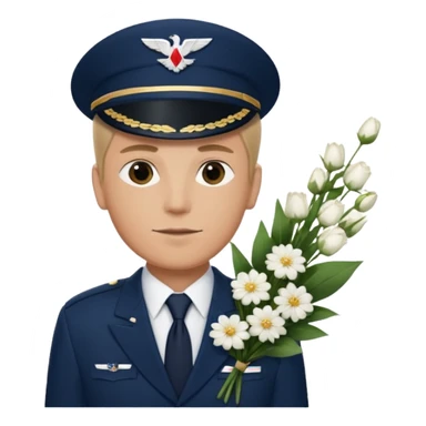 Homme avec bouquet fleurs blanches, avec uniforme bleu foncé cravate rouge comme Air France, arabe raie sur le côté sans chapeau juste insigne sans bouton manchette et un peu bronzée  sticker