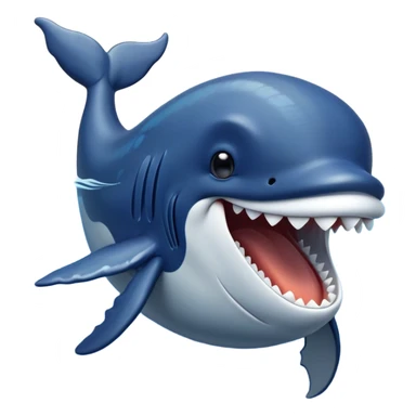 Meme-Worthy Singing Humpback Whale Portrait Emoji, Mouth open wide in a dramatic, melodious pose, showcasing a deep blue-gray body with barnacle accents and an expressive, soulful gaze, Simplified yet artistically graceful features, highly detailed, glowing with a soft, magical marine aura, high shine, enchanting and full of life, stylized with an air of deep-sea wonder, soft glowing outline, capturing the essence of a majestic humpback whale mid-song, resonating with the beauty of the ocean's ancient melodies! sticker