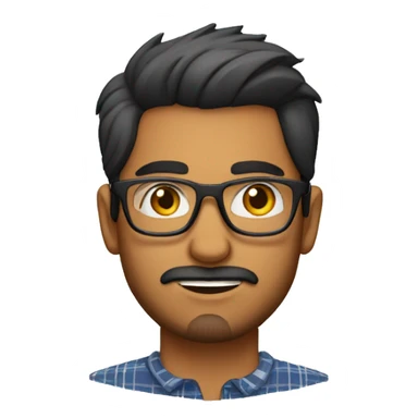 indian young guy with NO MOUSTACHE but stubble goatee beard and transparent spectacles wearing a flannel sticker
