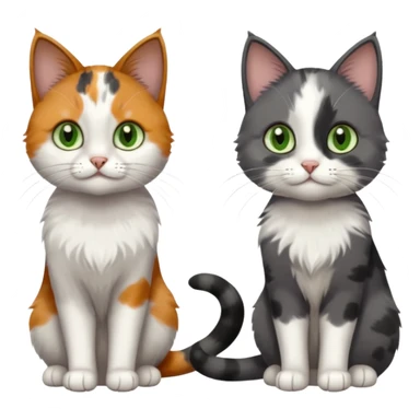 3 different coloured small cats including a dark grey and white, and a patchy calico with hazel eyes and a completely solid dark grey with green eyes and only white paws sticker