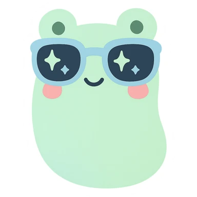 cool bean character with frog features, wearing sunglasses, confident and playful sticker