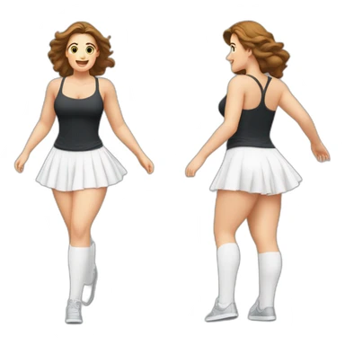 full-body-caucasian-curvy-beauty-jumping-short-black-skirt-back-and-front-views-strong-wind-white-knickers-long-white-socks sticker